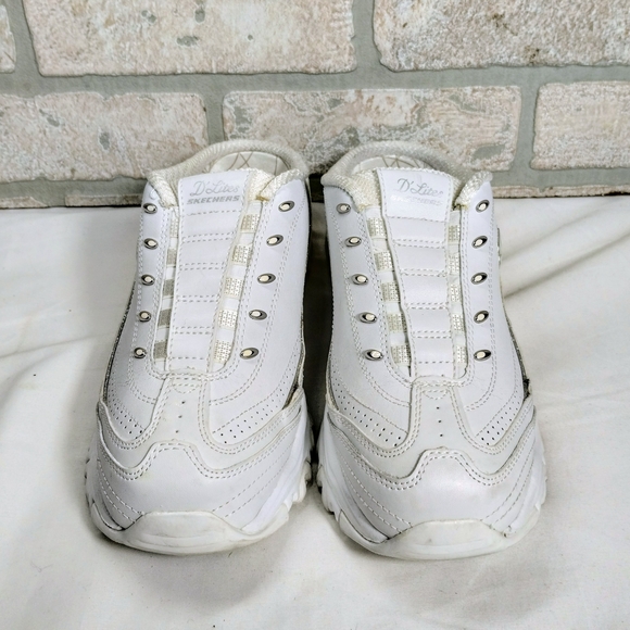 Skechers D'Lites White Leather Slip On Shoes 7.5 Extra Wide Casual Comfort - Picture 3 of 9